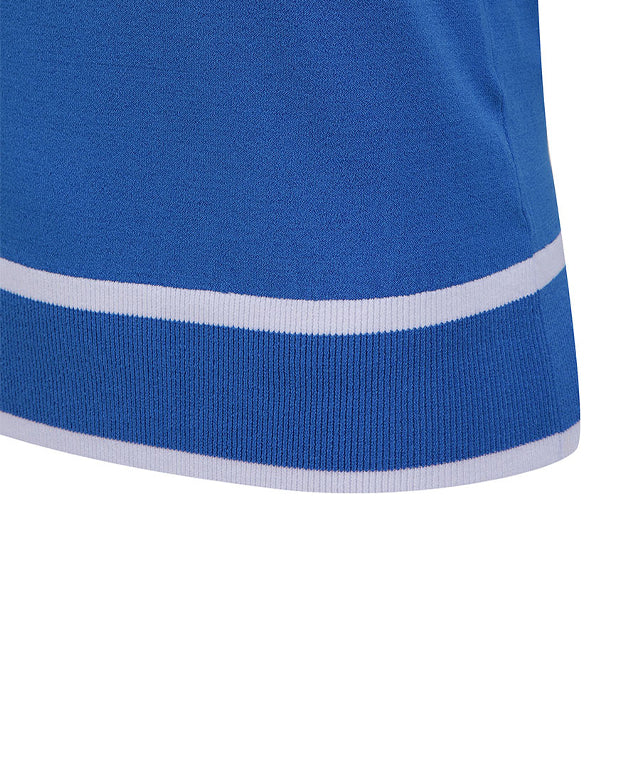 ANEW Golf Women Back Zipper Point Short Sweater in blue, featuring a stylish design with a back zipper and color-matching collar and sleeves.